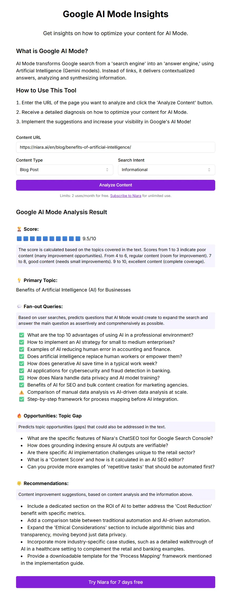 Google AI Mode Insights result