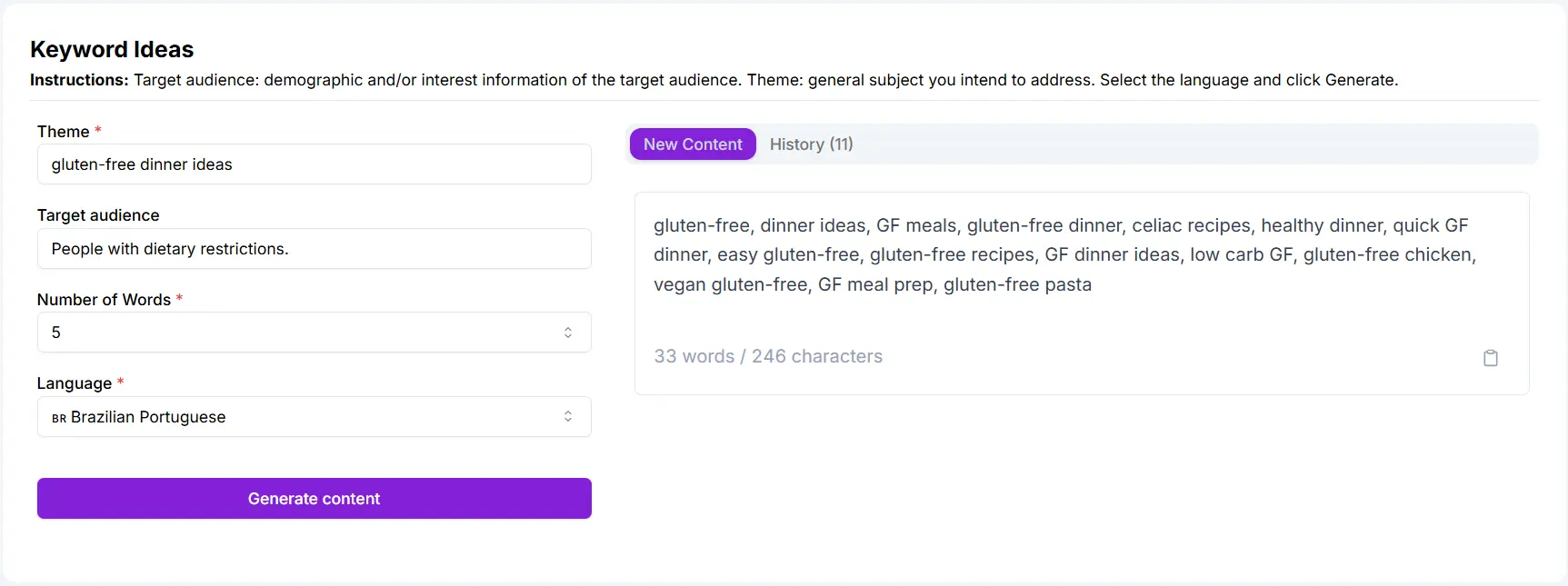 Keyword ideas generated by Niara