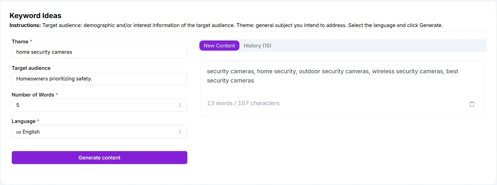 Keyword ideas generated by Niara's Task