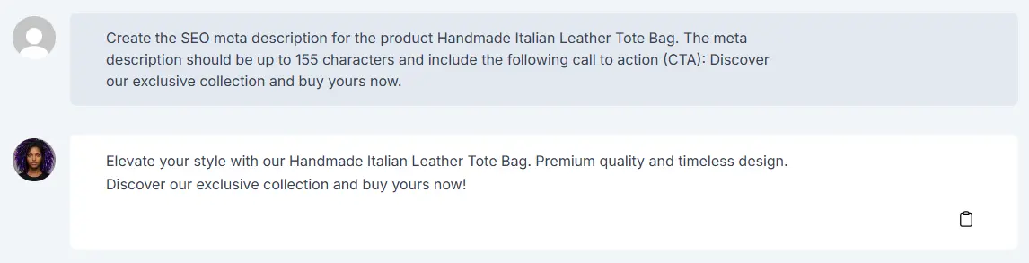 SEO meta description prompt for e-commerce product page