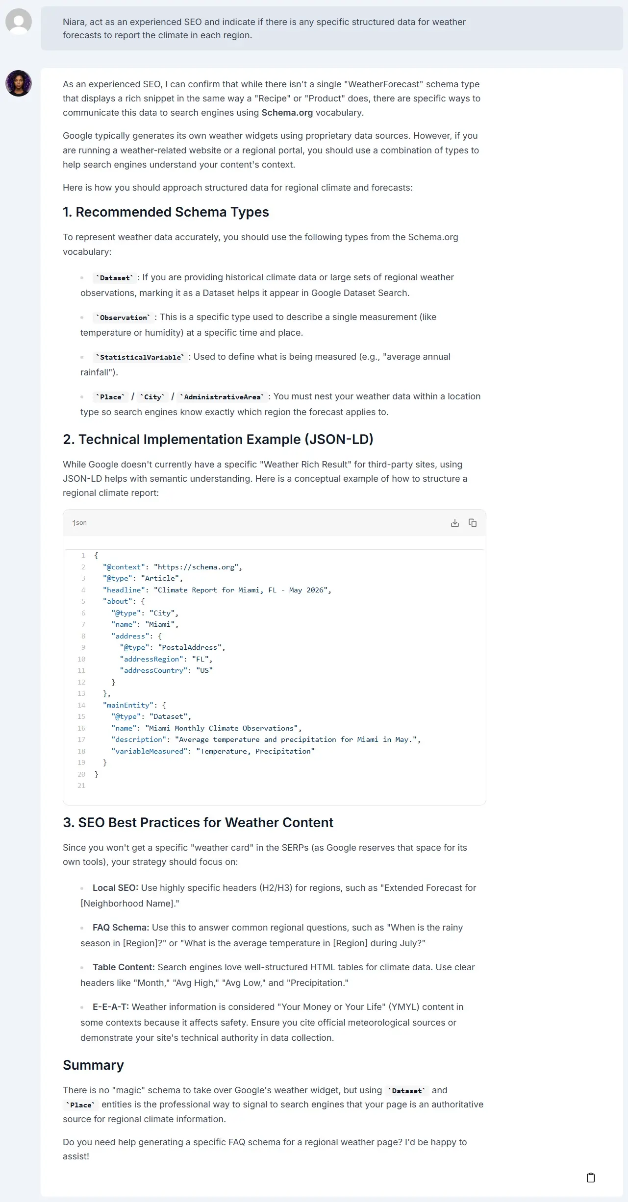 Prompt for weather forecast structured data.