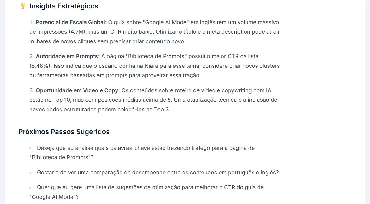 Insights derivados da análise feita pela Niara