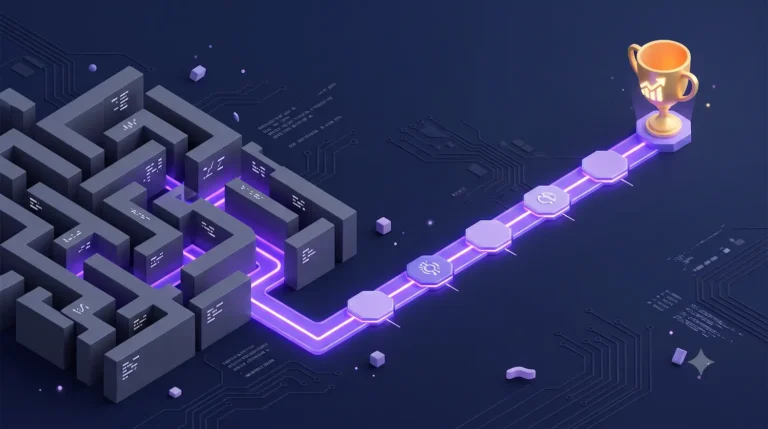 Minimalist 3D graphic representing turning Search Console insights into a strategic SEO growth path.