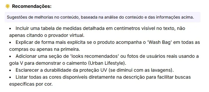 Recomendações adicionais para a página de produto da Insider Store