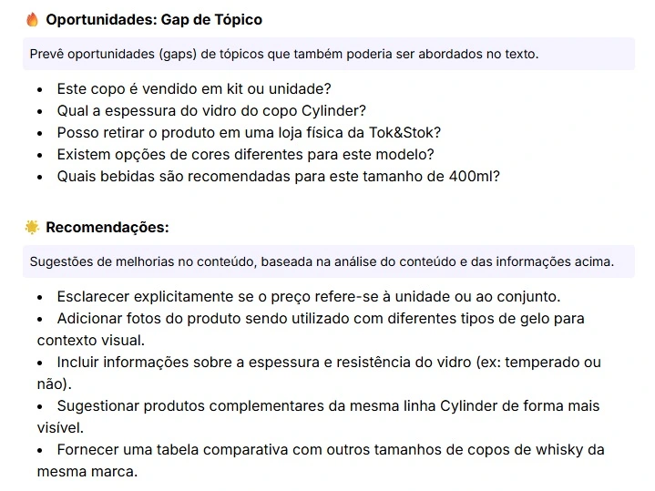Recomendações e oportunidades para a página de produto da Tok&Stok com base na avaliação do Google AI Mode Insights