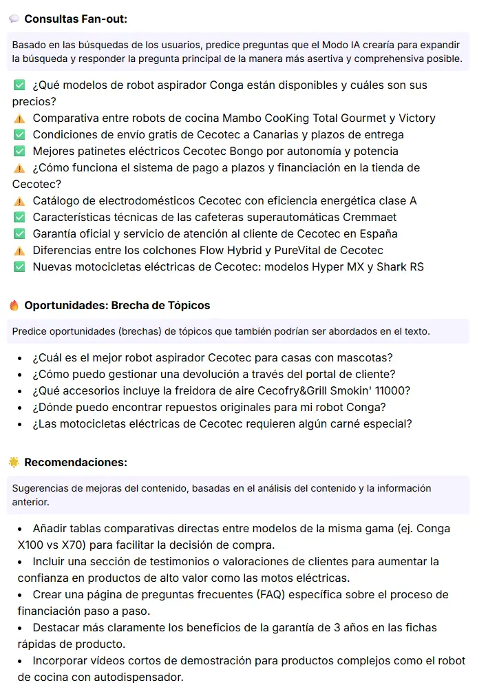 Recomendaciones de optimización para la página de producto de Cecotec