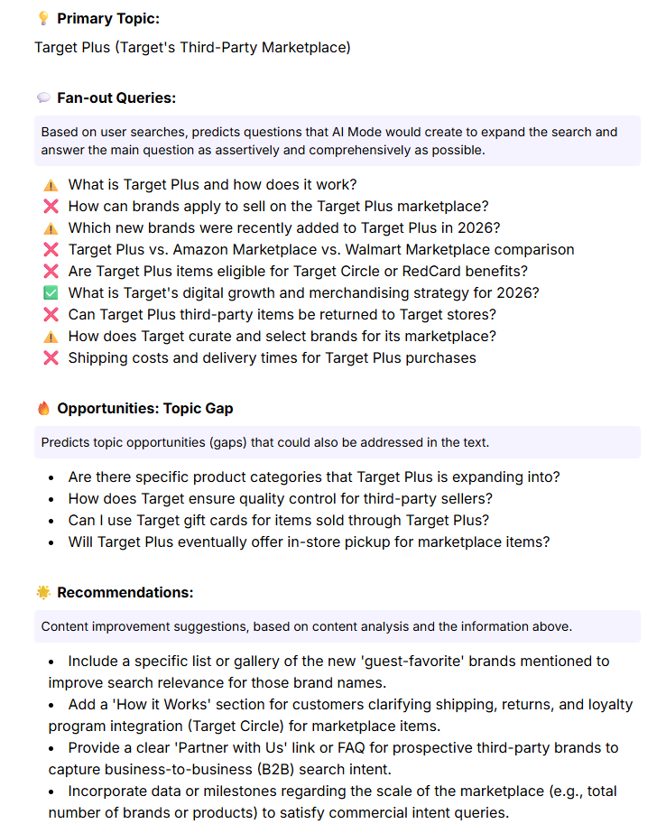 Analysis result for Target's blogpost