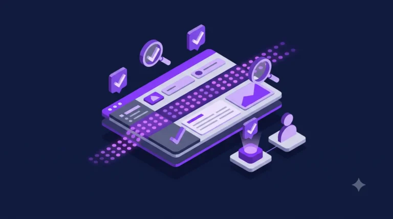 An isometric 3D vector illustration of an AI price governance dashboard with purple data nodes and a human silhouette providing oversight to prevent e-commerce price hallucination.