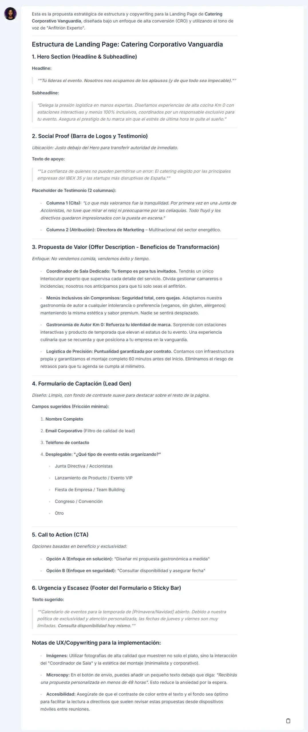 ChatSEO creando una landing page desde cero