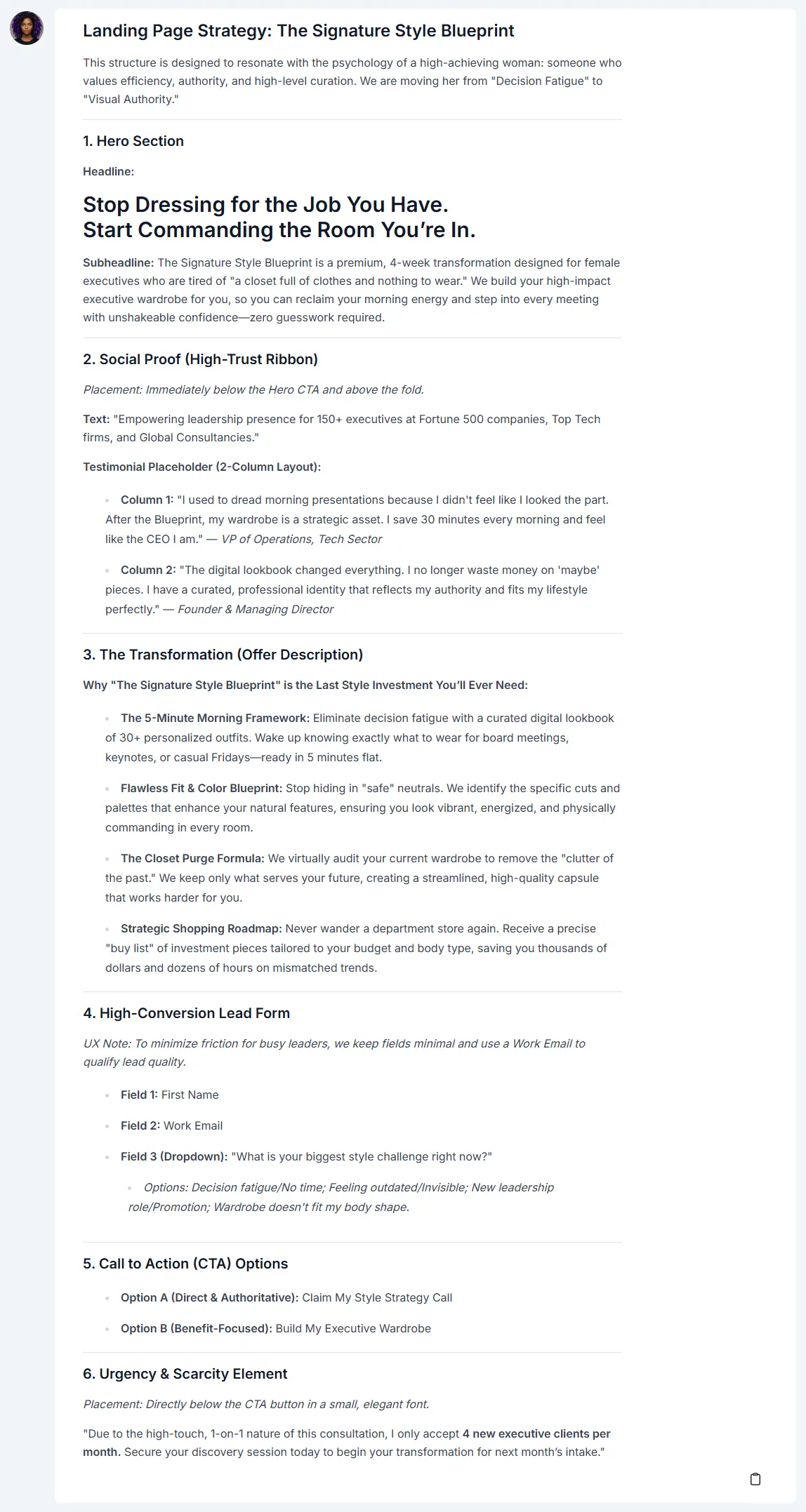 ChatSEO creating a landing page from scratch