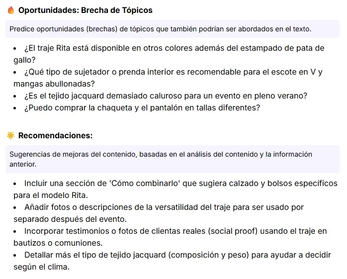 Resultado de Google AI Mode Insights de Niara para el contenido de Meryfor