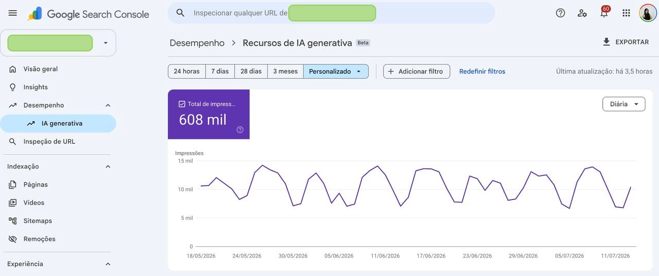 relatório de performance de IA generativa no google search console