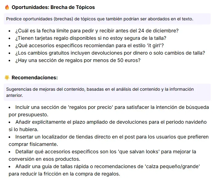 Resultado de Google AI Mode Insights de Niara para el contenido de THE-ARE
