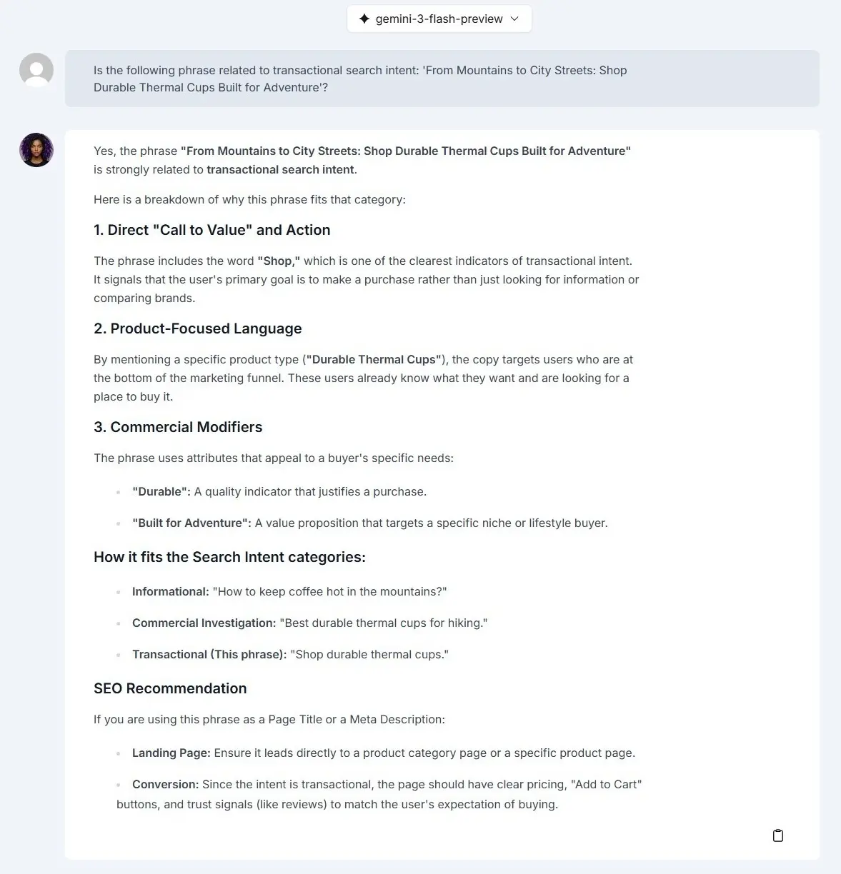 Niara AI feedback regarding search intent.