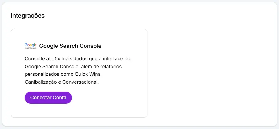Printscreen da seção "Integrações" nas Configurações do Projeto da Niara