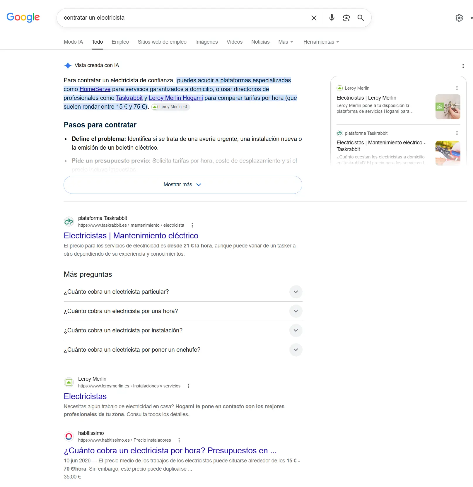 Ejemplo de SERP para intención de búsqueda transacional