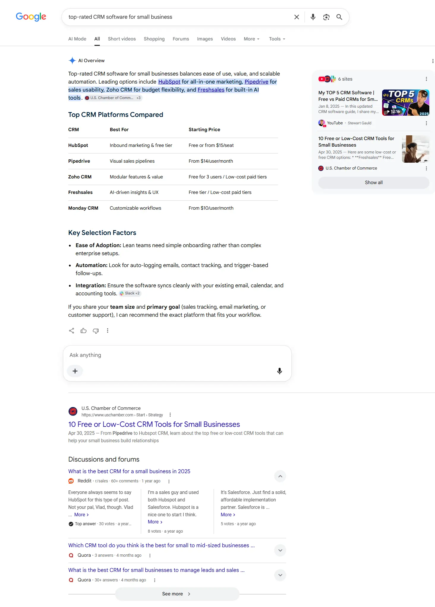 Example of SERP for commercial search intent