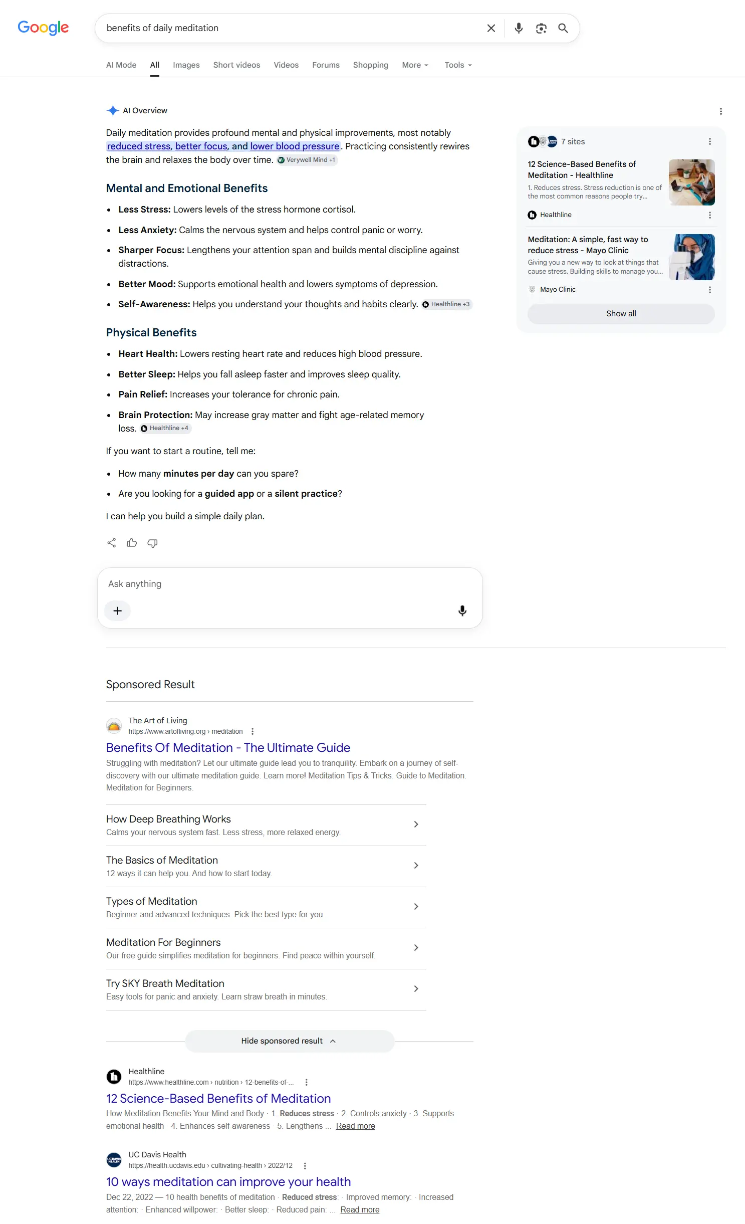 Example of SERP for informational search intent