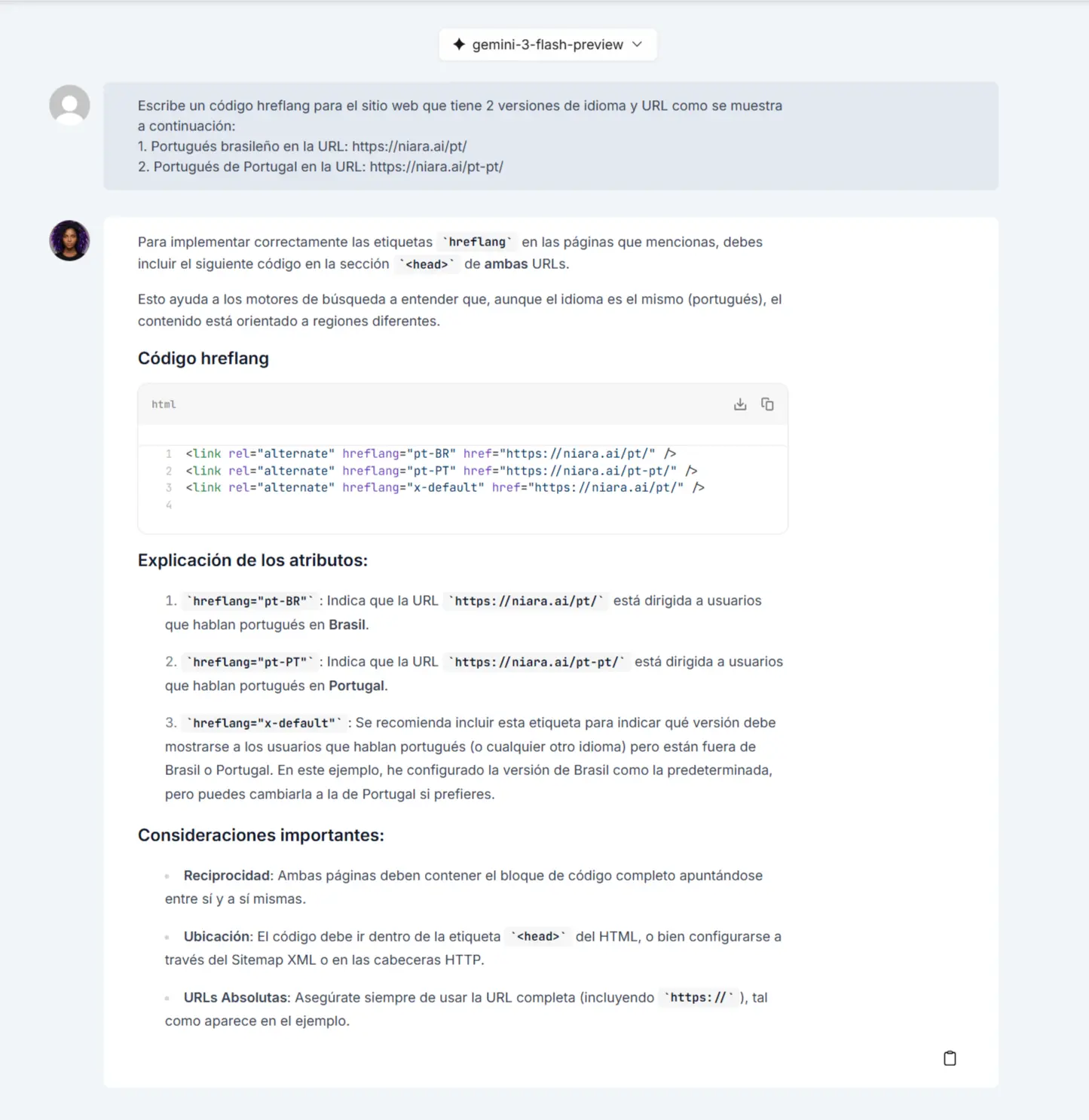 Tag hreflang generada en el ChatSEO
