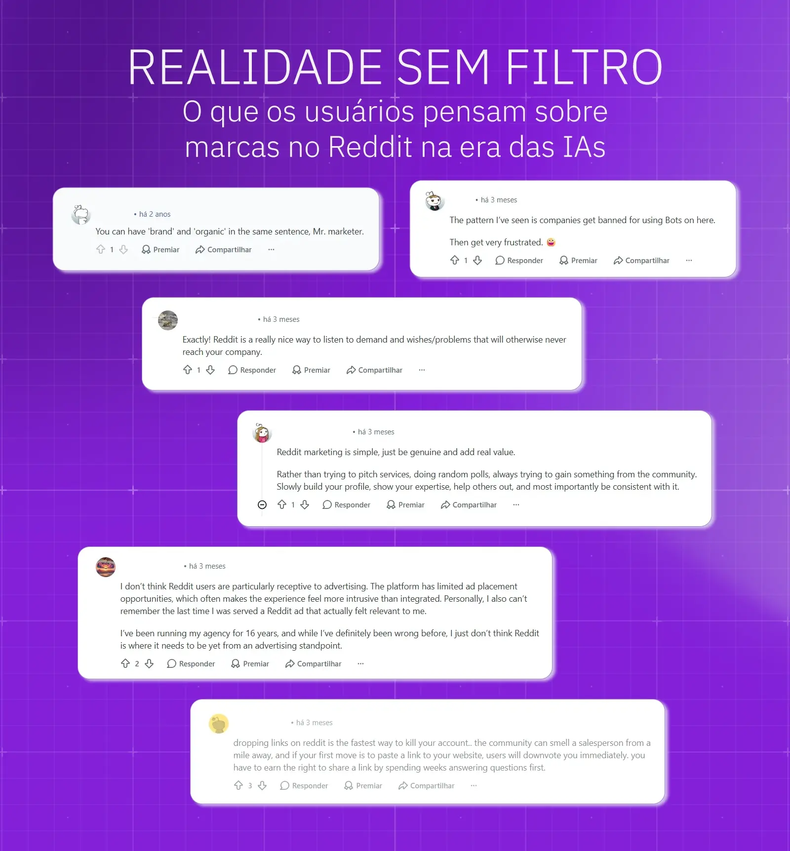 Infográfico mostrando comentários dos usuários do Reddit sobre marcas cada vez mais presentes na plataforma