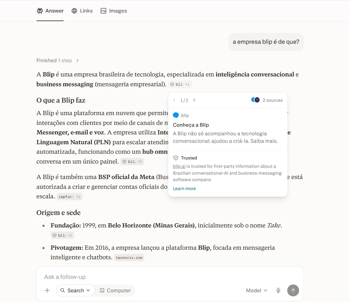 Blip é trusted source na Perplexity