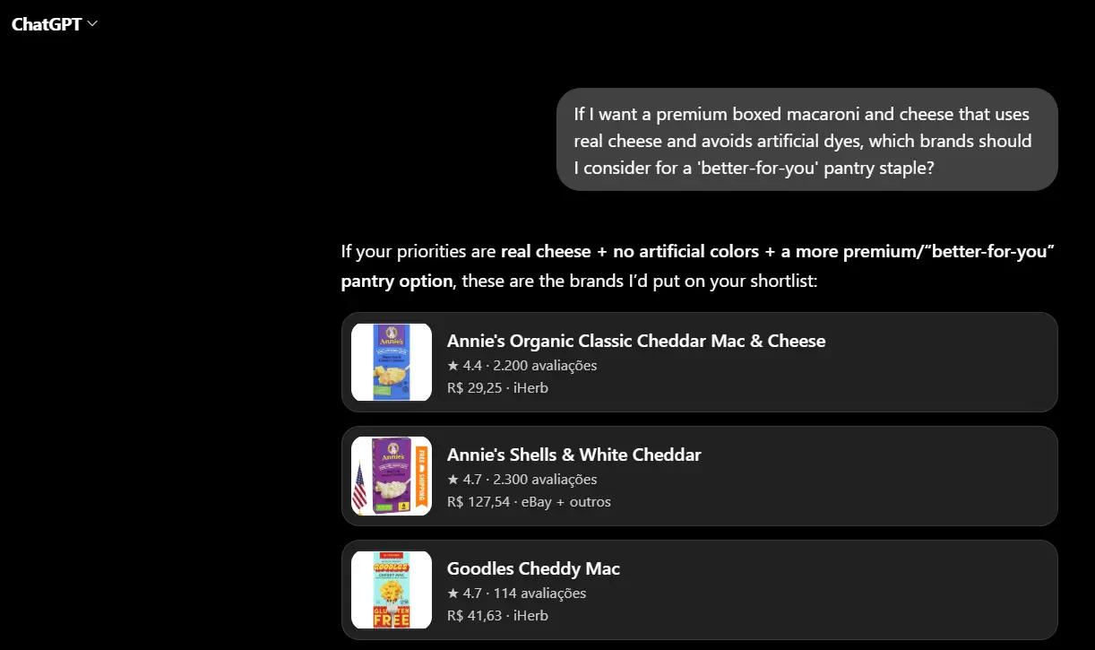Discovery prompt tested in ChatGPT for the Goodles' brand