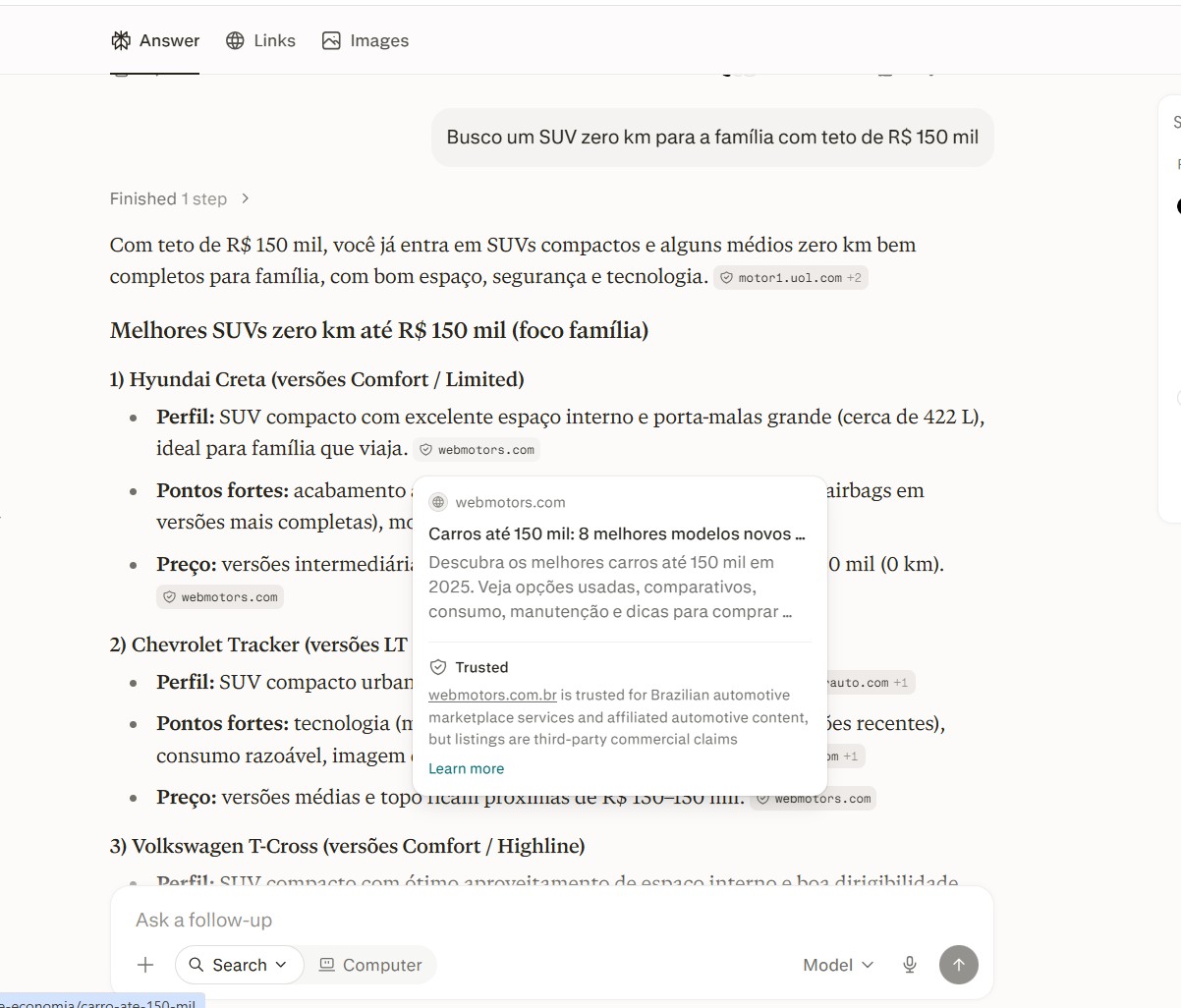 Webmotors é trusted source na Perplexity