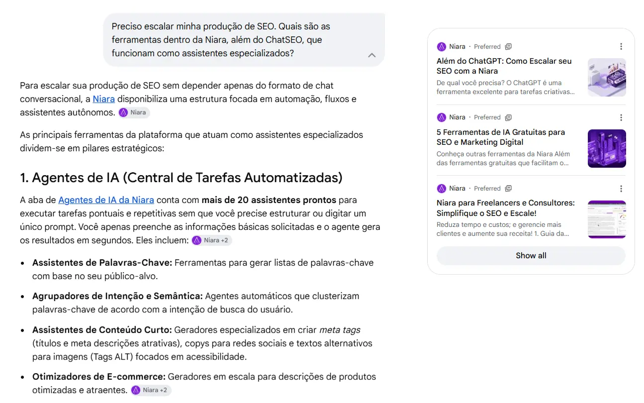 AI Mode do Google indicando os Agentes de IA como central de tarefas automatizadas