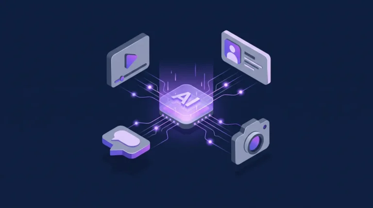A clean, professional 3D isometric vector illustration representing 'Social Media Data feeding AI Answer Engines'.