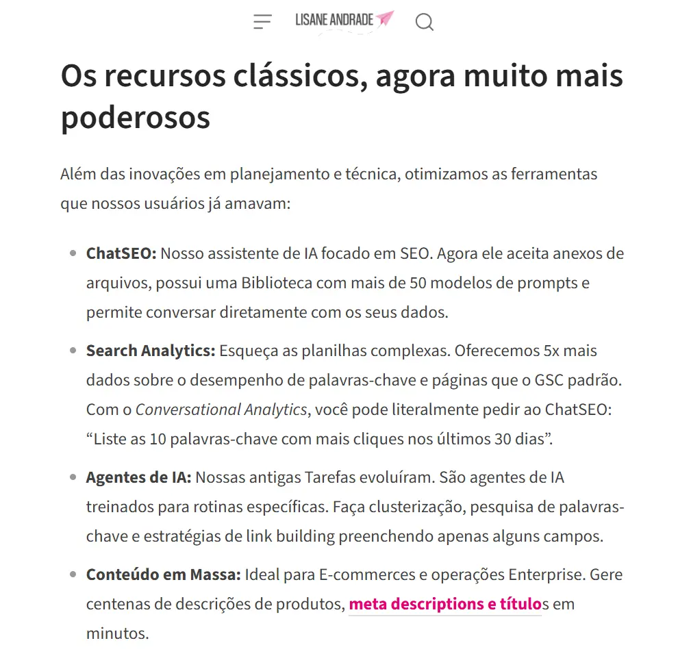 Conteúdo publicado no site da Lisane com atualização na seção de Agentes de IA